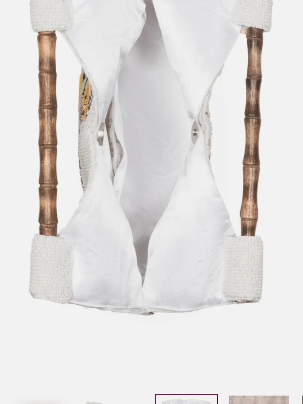 NWT Portofino Embroidered Beaded Clutch with Bamboo Handle - Cream & Multicolor